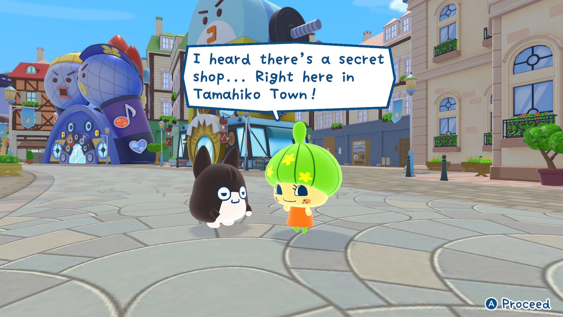 Welcotchi can be seen speaking to Uwasatchi about secret shops in Tamagotchi Plaza - 1