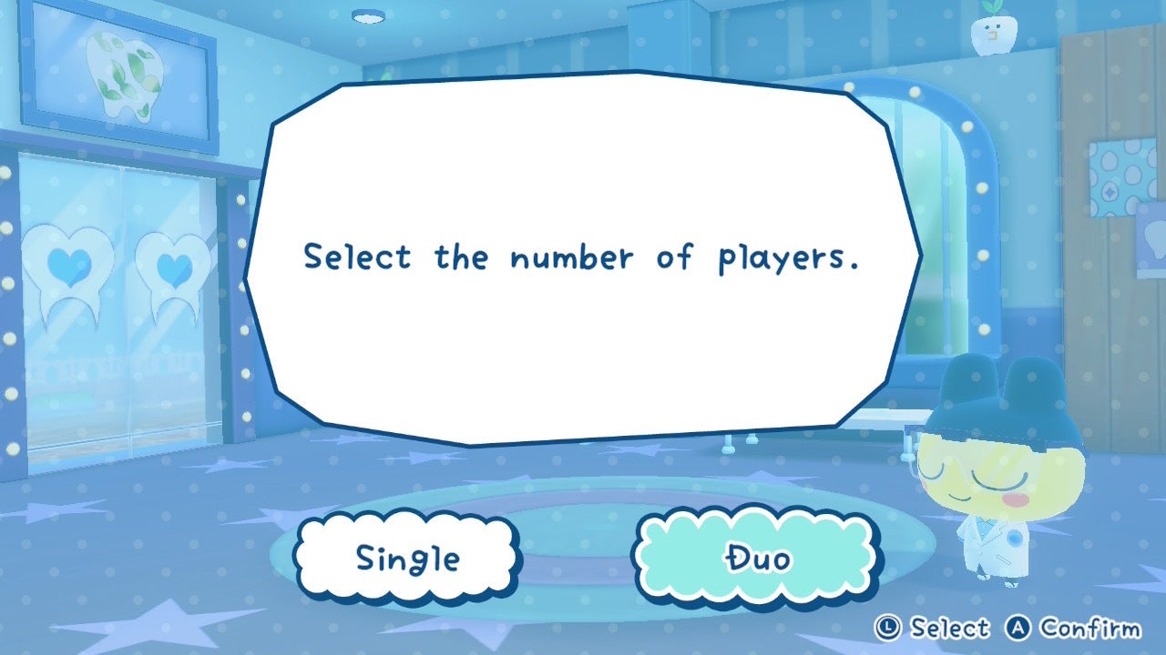 The option to select the number of players for the Dentist in Tamagotchi Plaza is shown - 3