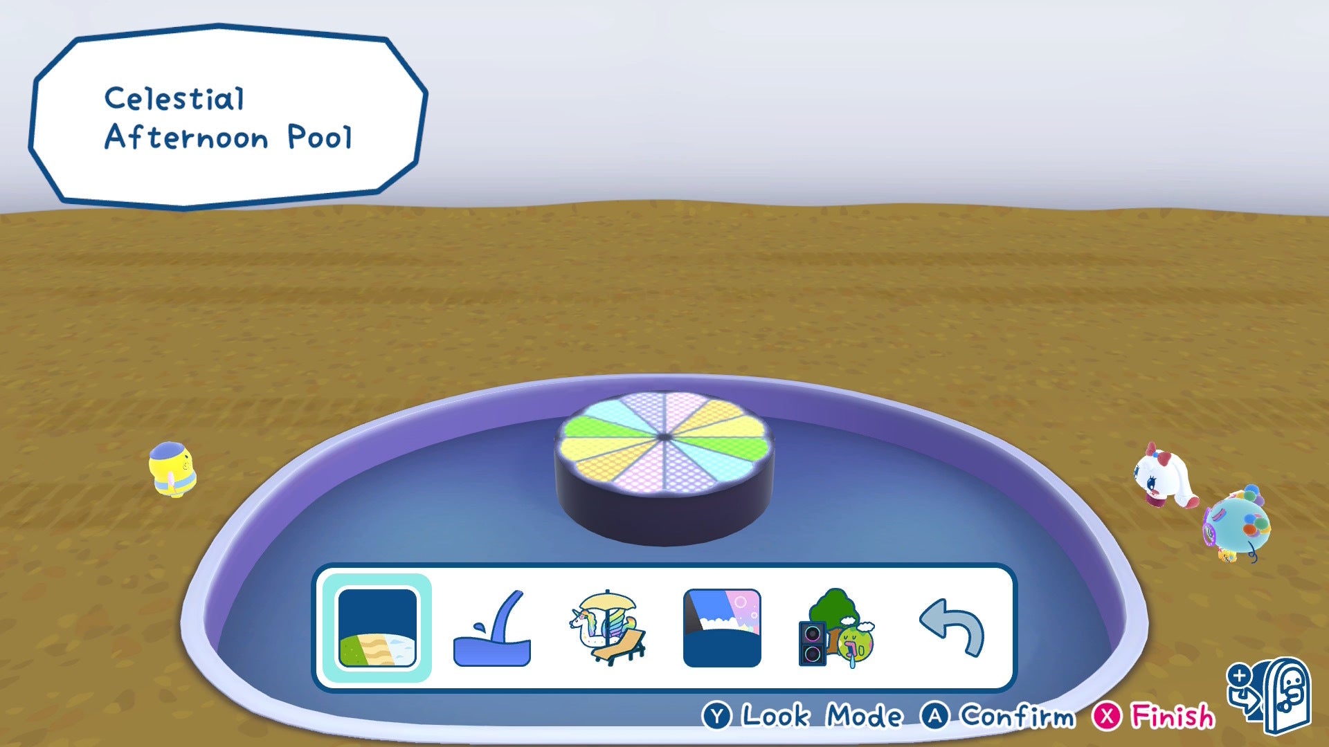 The player designs a pool for a Tamagotchi via The Afternoon Pool shop in Tamagotchi Plaza - 7