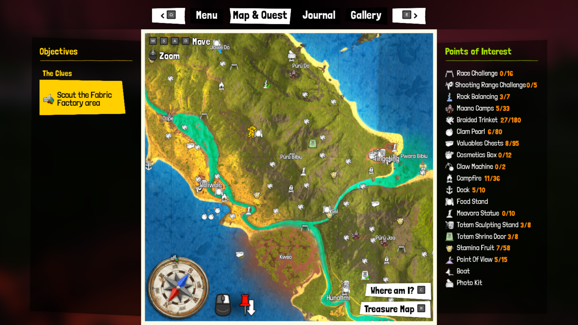 A map showing a bunch of activity icons in Tchia