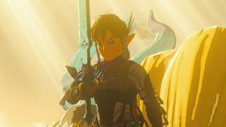 Link holds the Master Sword in Legend of Zelda: Tears of the Kingdom