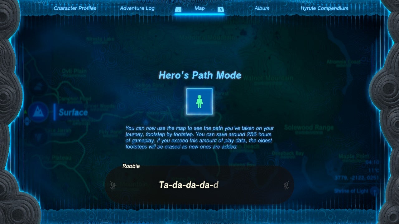 Link unlocking the Hero&rsquo;s Path Mode for the Purah Pad in Tears of the Kingdom.