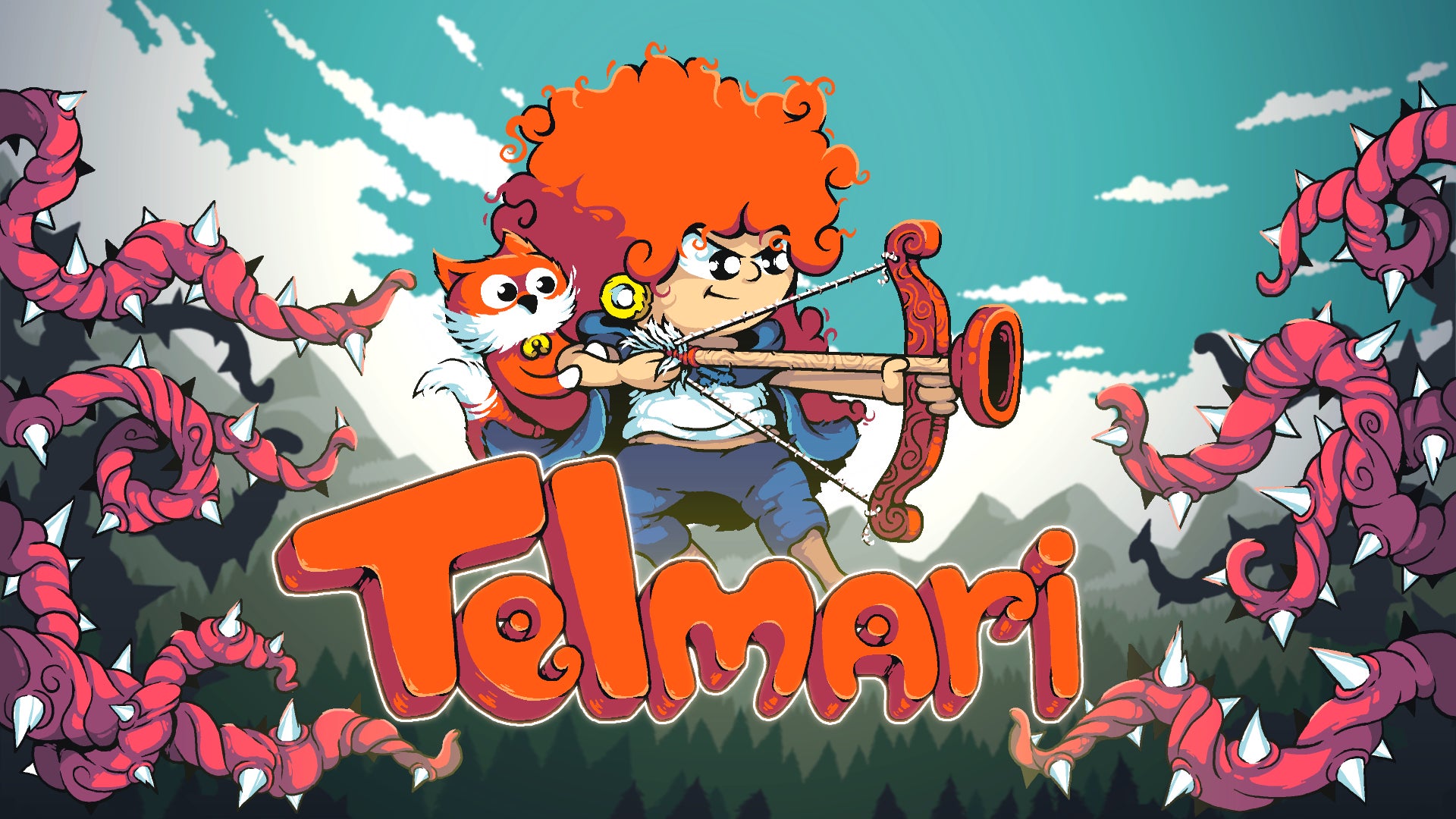 Artwork for Telmari, featuring a red-haired girl firing a toilet plunger bow at thorny roots - 1