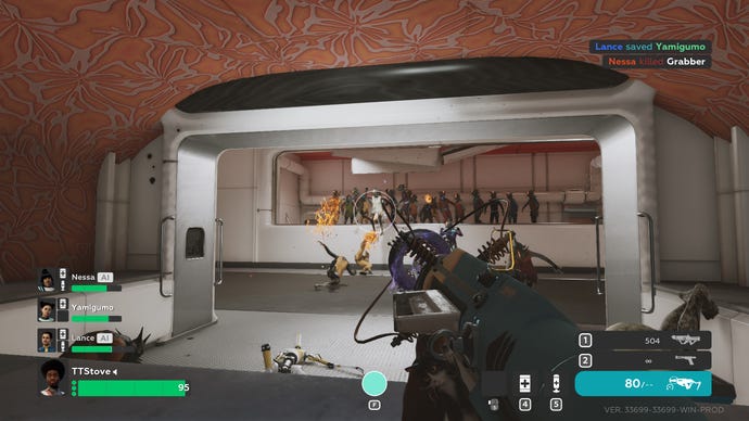 Blasting aliens with a stasis gun in The Anacrusis.