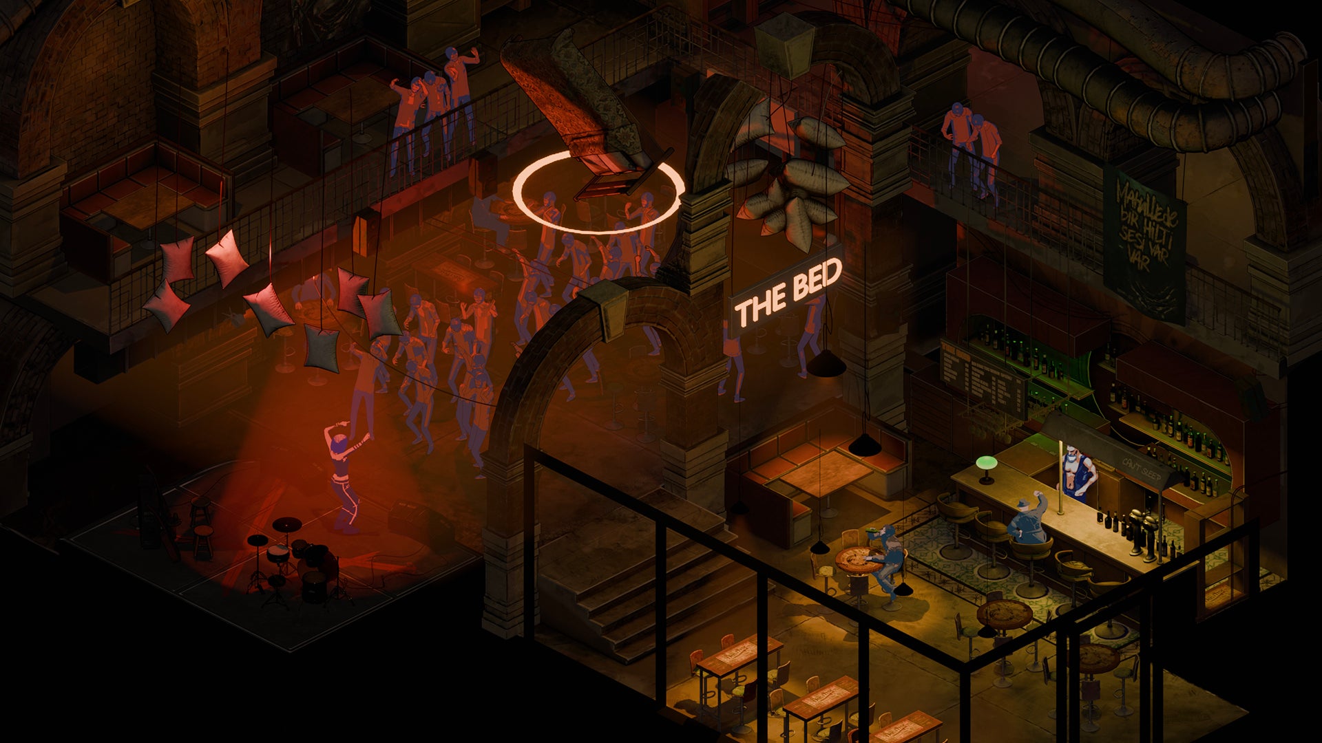 A dingy red nightclub area from the Istanbul-set RPG Pera Coda - 8