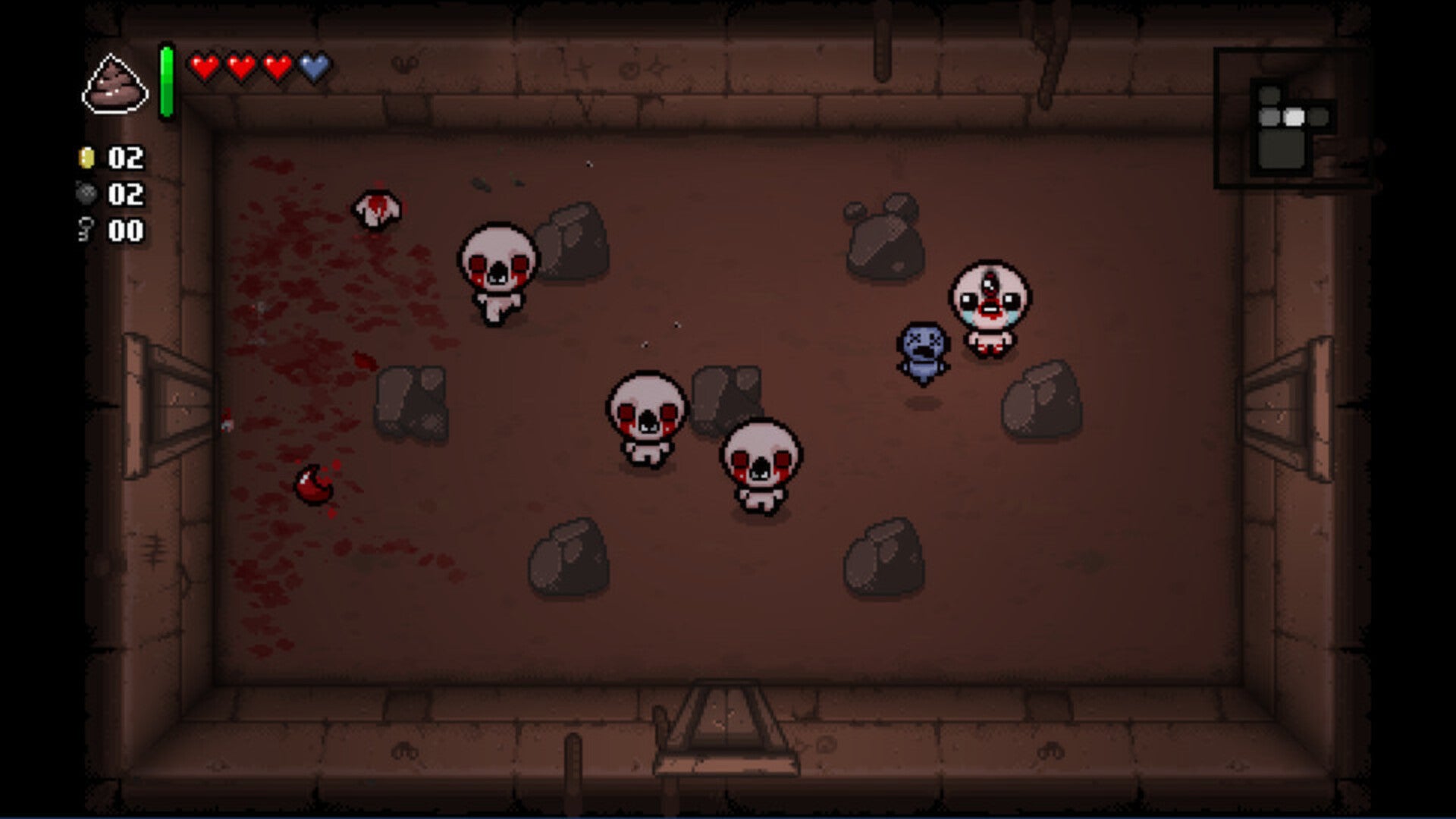 Isaac can be seen with a familiar in a room of enemies in The Binding of Isaac - 30