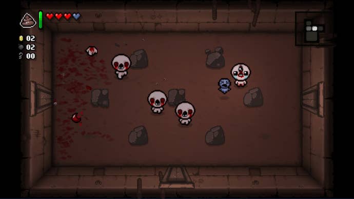 Isaac can be seen with a familiar in a room of enemies in The Binding of Isaac