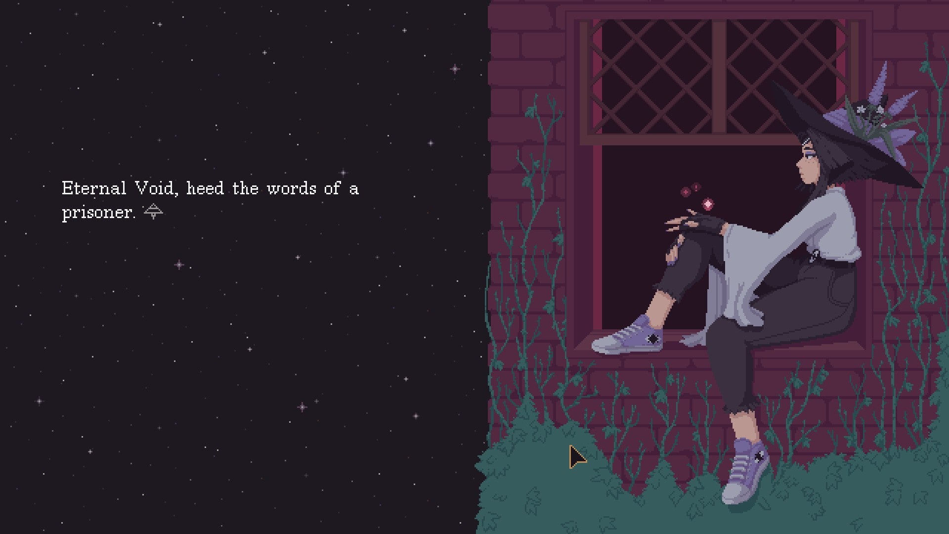 A young witch sits on the window sill of a house built on an asteroid in The Cosmic Wheel Of Sister Hood