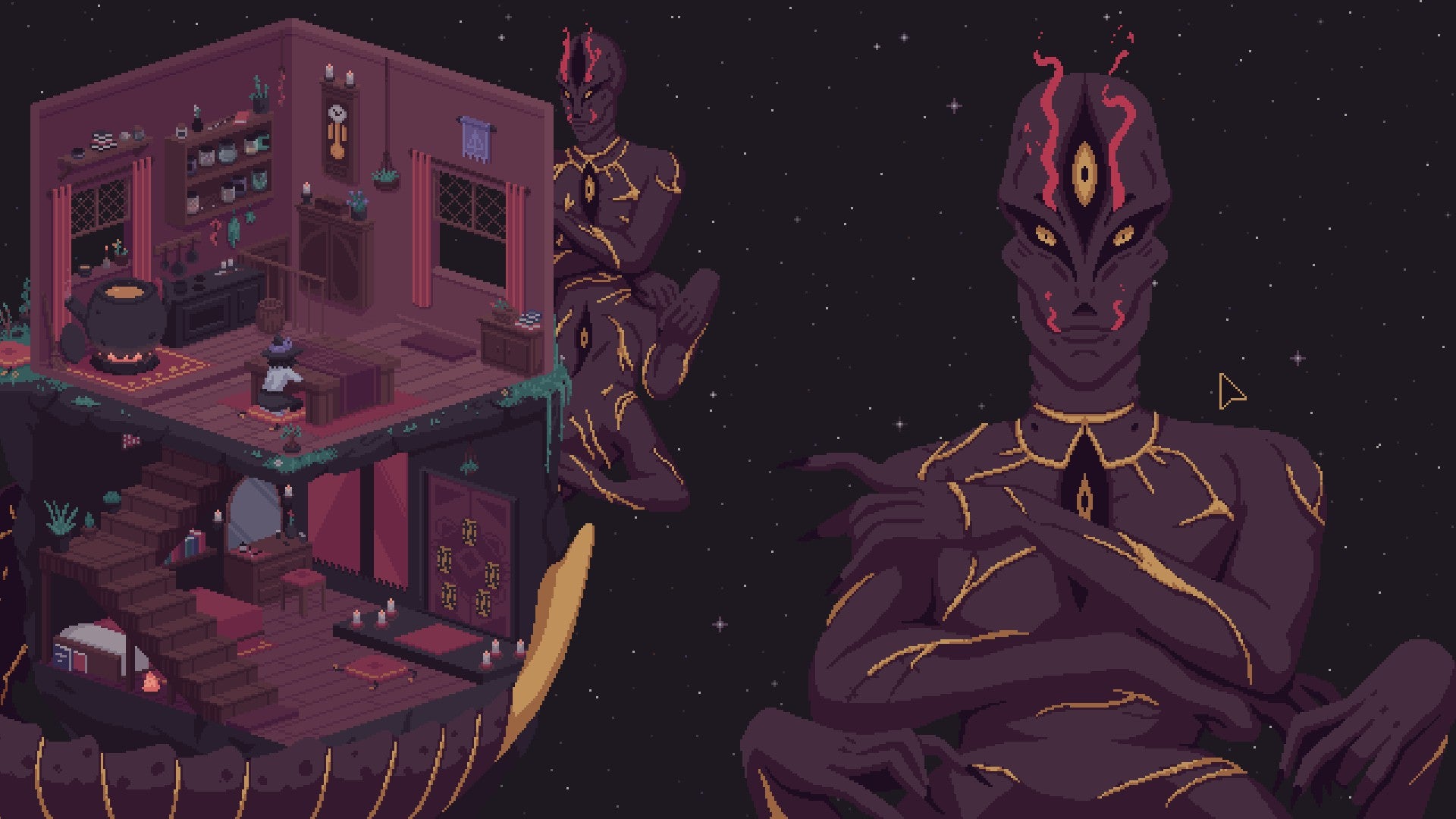 A witch lives in a house on an asteroid being overlooked by a behemoth god in The Cosmic Wheel Sisterhood