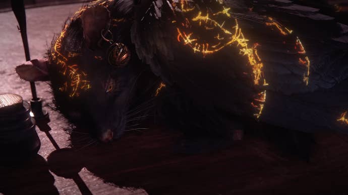 The Duskbloods screenshot showing close up of giant black winged rat