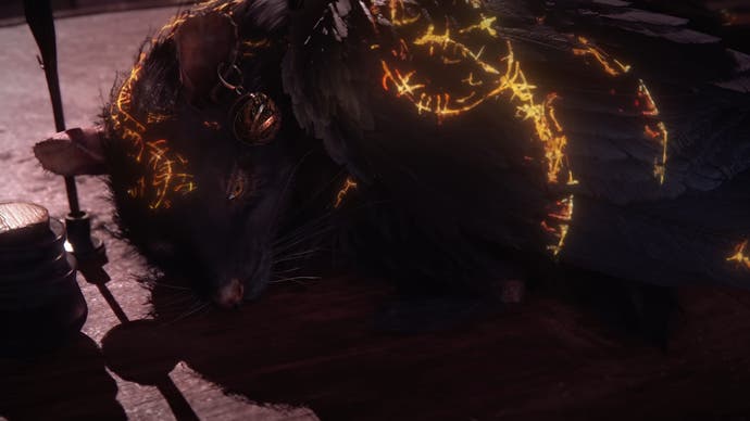 The Duskbloods screenshot showing close up of giant black winged rat