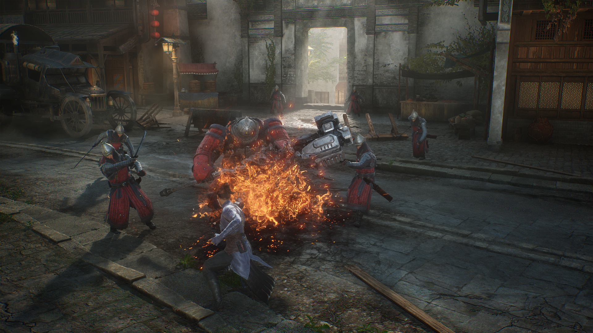 Chen uses Elemancy to fire a flame burst at attacking soldiers in The God Slayer. - 4