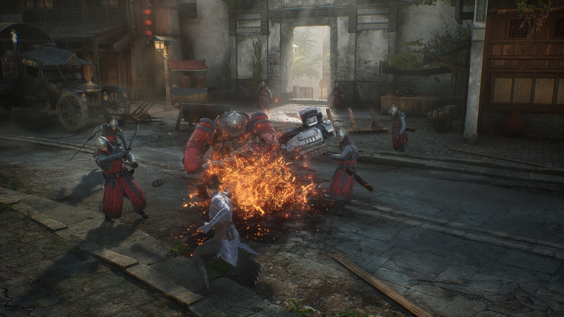 Chen uses Elemancy to fire a flame burst at attacking soldiers in The God Slayer. - 4