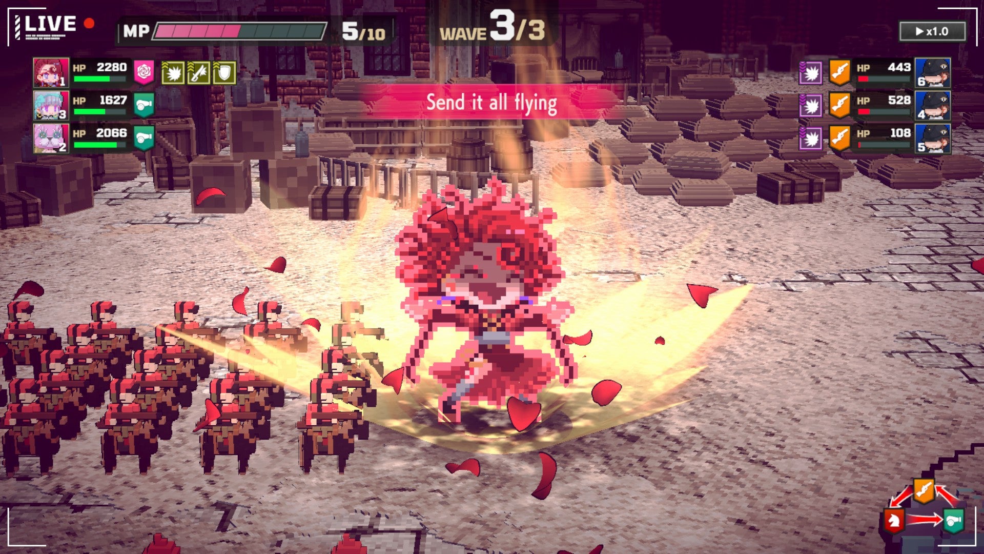 Scarlet uses a special ability during a battle in The Great Villainess: Strategy of Lily.