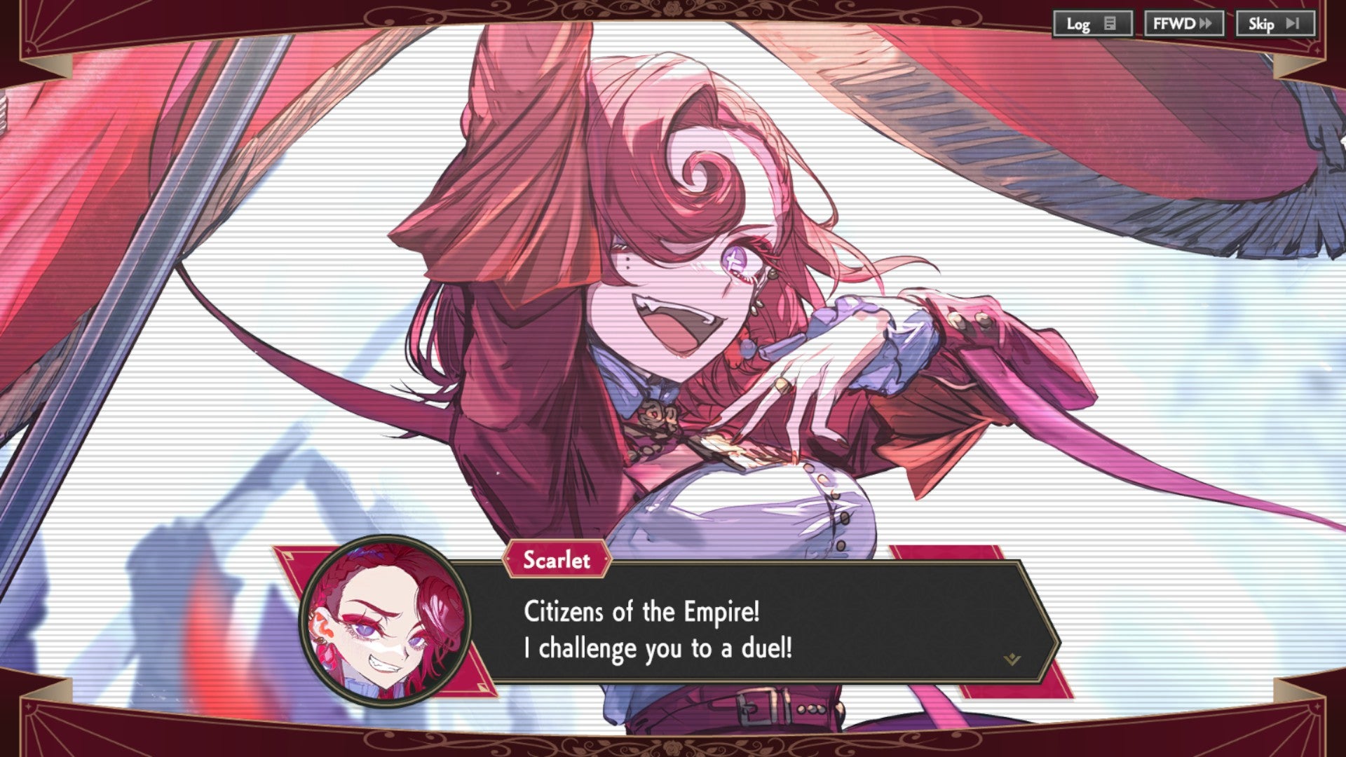 Scarlet bombastically livstreams a challenge to the Empire's citizens in The Great Villainess: Strategy of Lily.