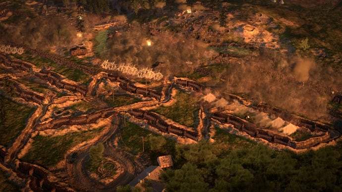 A series of still-intact trenches in in The Great War: Western Front.