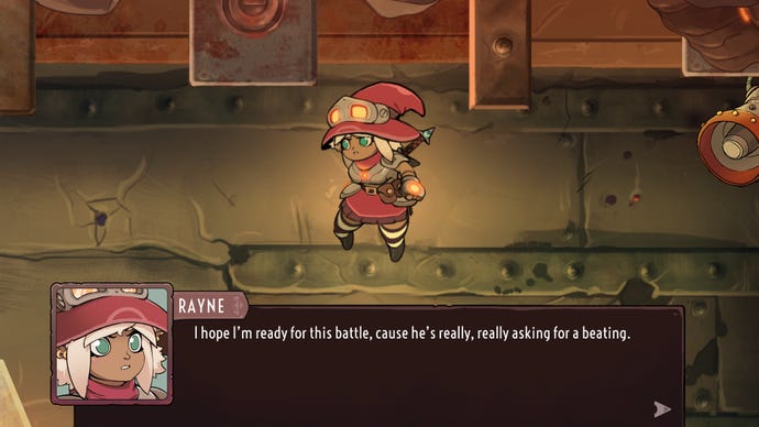 A witch with a red hat prepares for battle in The Knight Witch