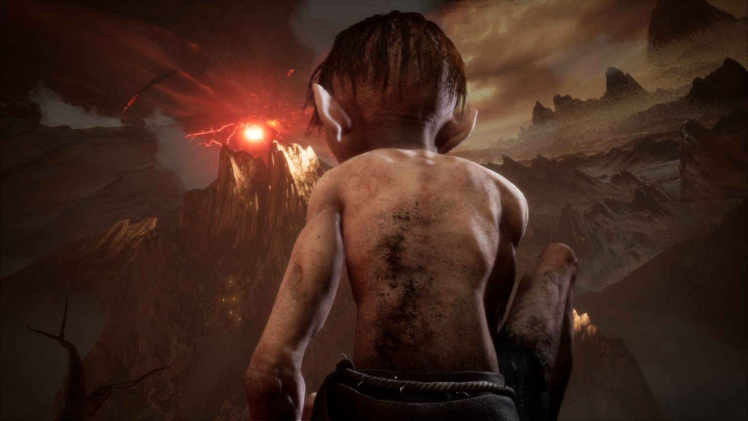 Gollum looks out over Mordor and see Sauron&rsquo;s eye in The Lord Of The Rings: Gollum