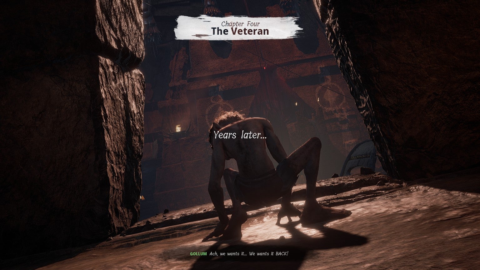 Gollum wakes up in his cell with the words &lsquo;years later&hellip;&rsquo; on the screen in The Lord Of The Rings: Gollum