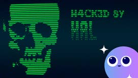 A skull and the words 'Hacked by HAL' are shown in binary code on an in-game screen in The Operator