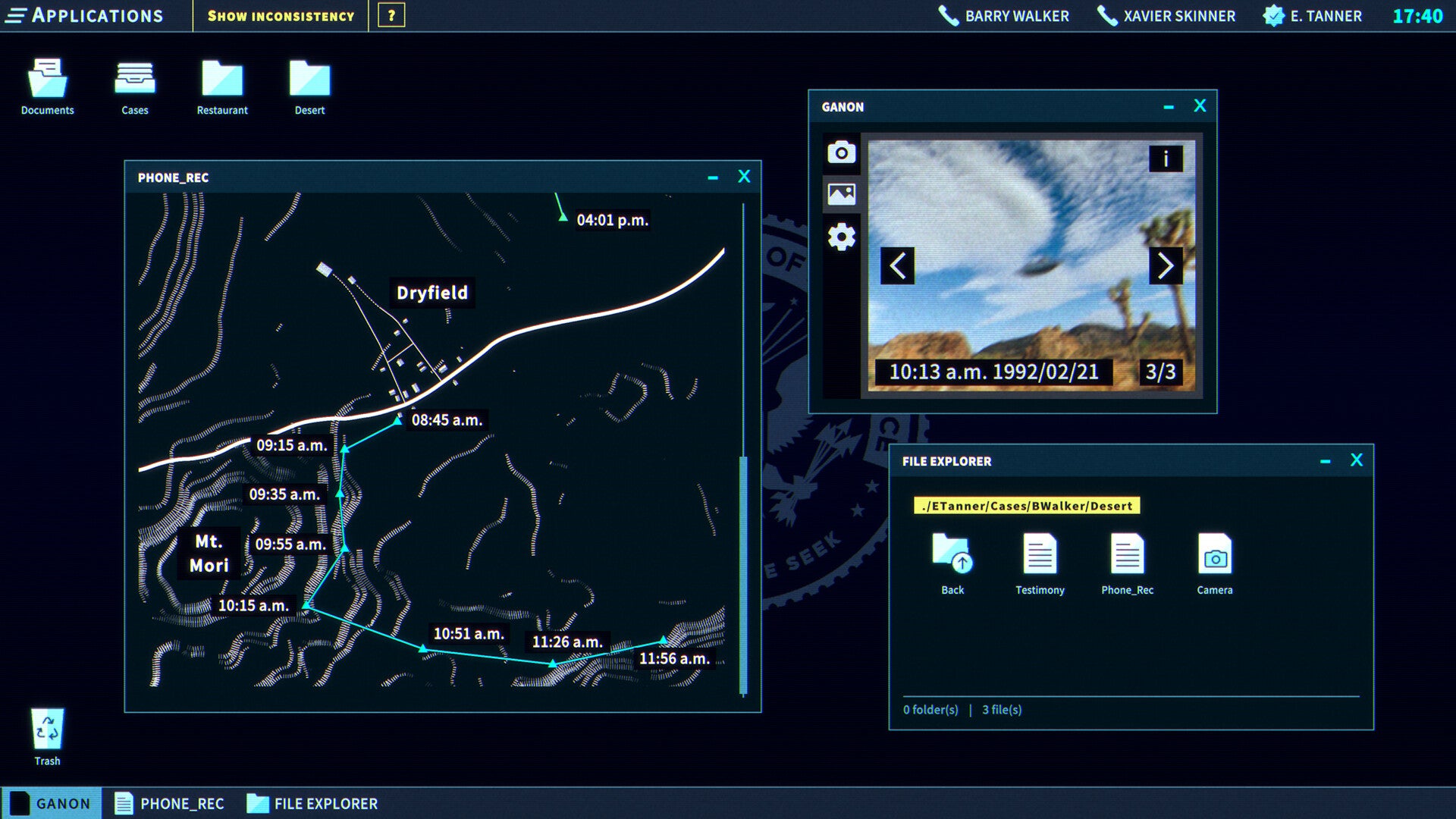 The player looks at a map, camera, and some documents via the in-game PC in The Operator - 4