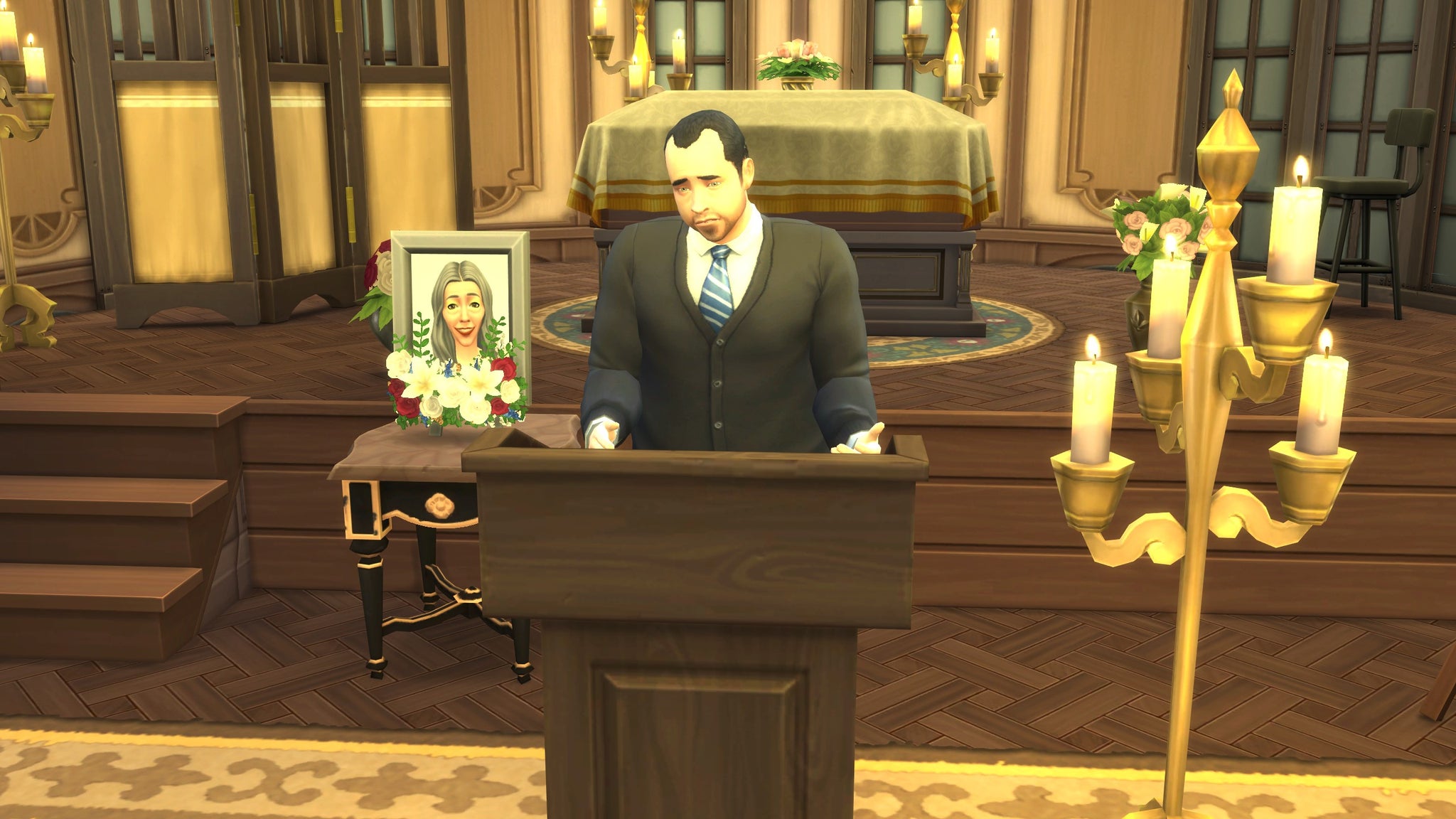 Tony Soprano giving a eulogy in The Sims 4. - 4