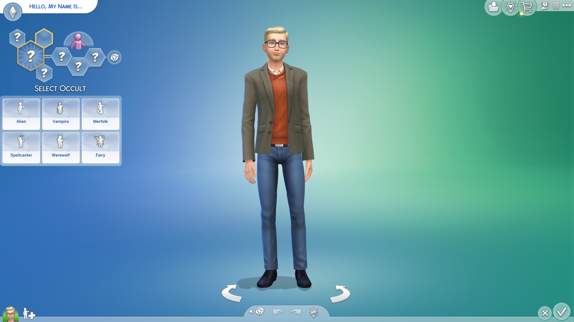 A pre-rolled male Sim in CAS, with the option to switch his occult type to Fairy highlighted. - 3