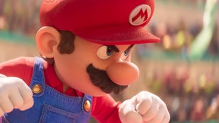 Screenshot from Mario Bros. Movie trailer showing Mario fists up preparing to fight