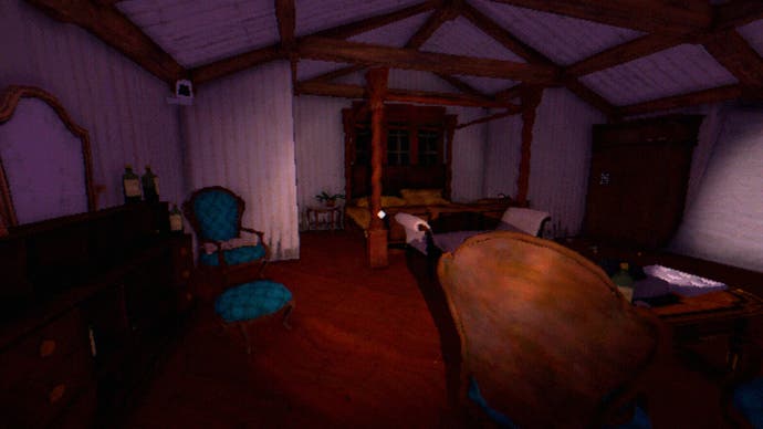 The Tartarus Key review screenshot, displaying a master bedroom that contains one of the game’s many puzzles