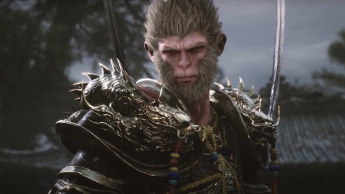 A screenshot showing the “true” Wukong, adorned in armour quite different from the player character in Black Myth: Wukong.