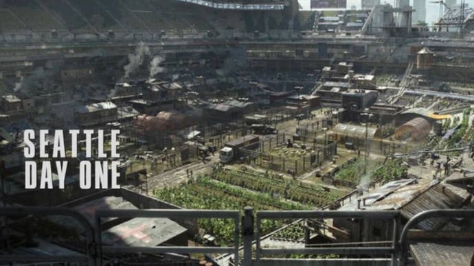 The WLF's Seattle base in TLOU season two finale. The words SEATTLE DAY ONE are written to the side