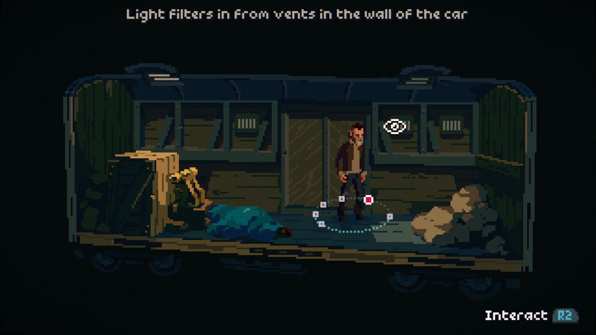 A screenshot showing the controller scheme in The Drifter - a circle with points of interest highlighted. - 4