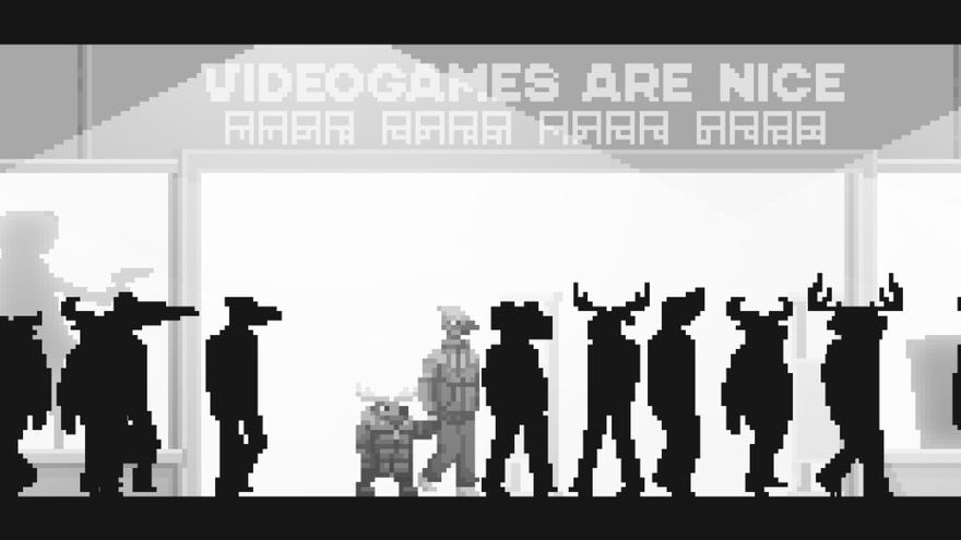 A mother bird holds the hand of her reindeer son in a busy shopping mall in The Longest Road On Earth