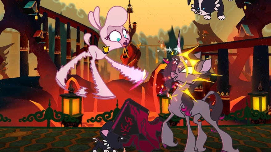 A pony violently punches another pony