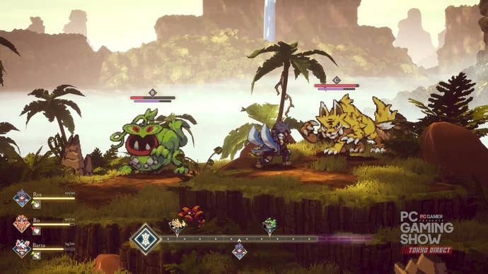 Threads of Time gameplay trailer screenshot showing battle scene against fantasy creatures
