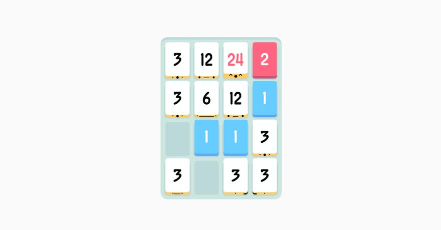 Numbers in a grid just ready to be added together during Threes! gameplay