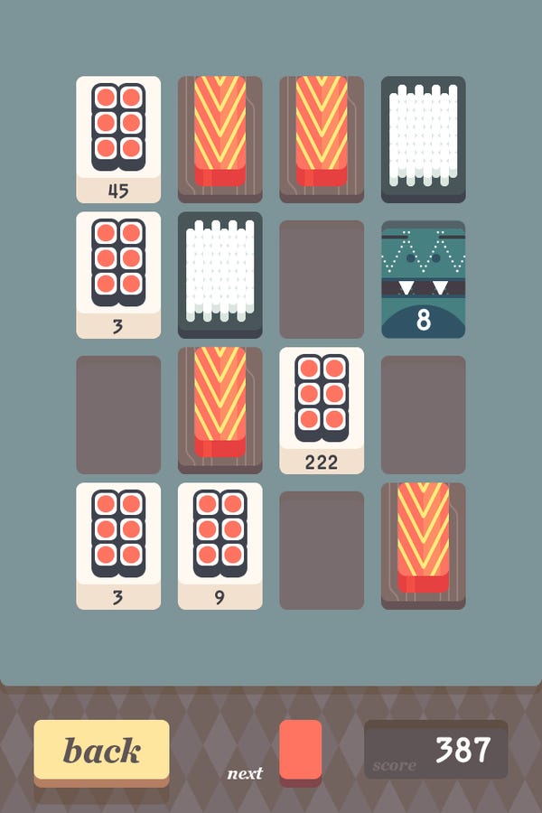 Prototype sushi-themed designs for tiles in Threes