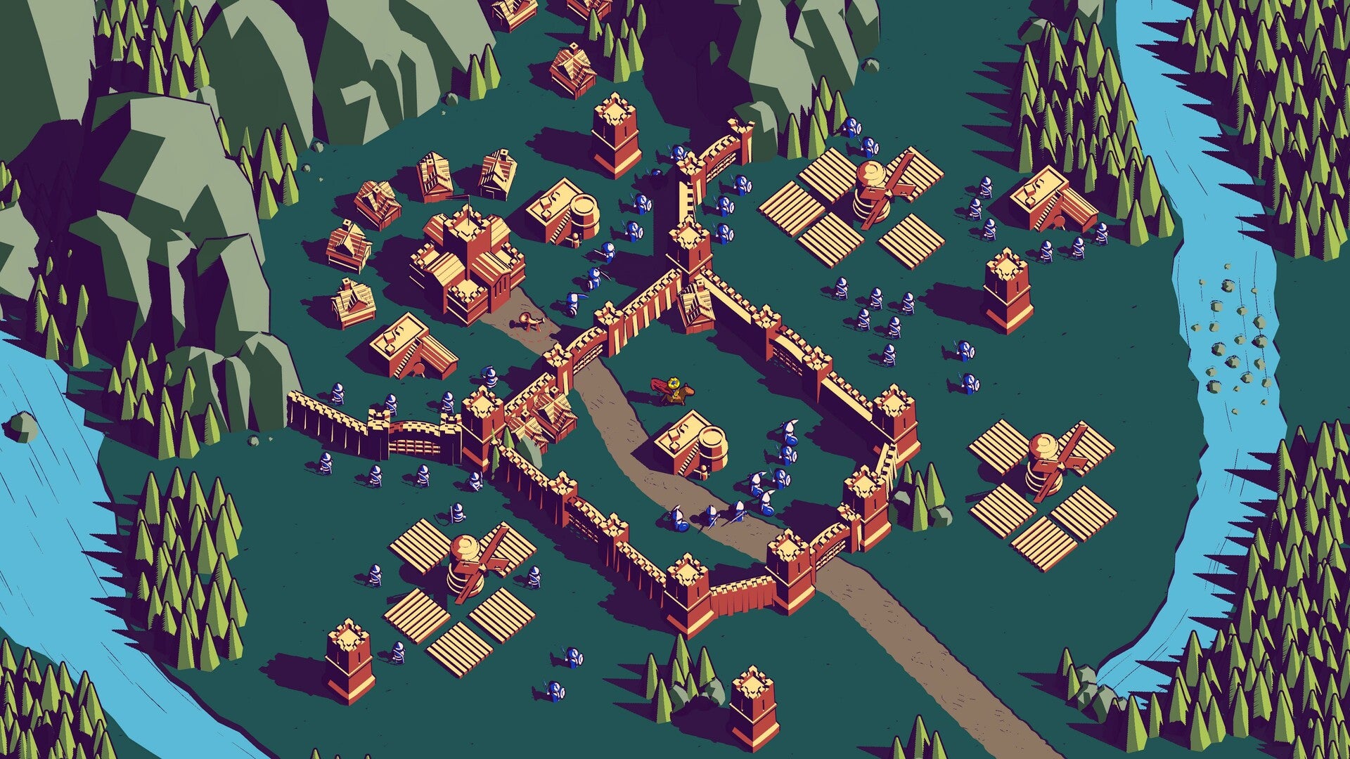 A topdown view of a medieval settlement in Thronefall - 12