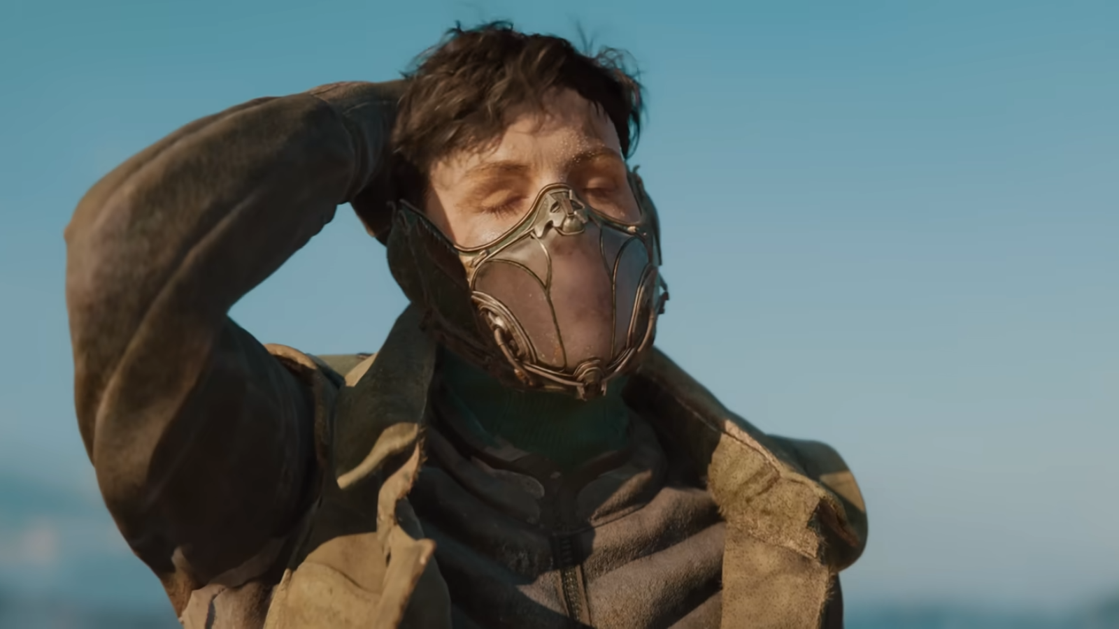 Screenshot of Unity&rsquo;s Time Ghost cinematic demo showing man with face mask running hands through hair