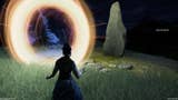 A witch stands in front of a glowing portal conjured from standing stones in Timemelters.