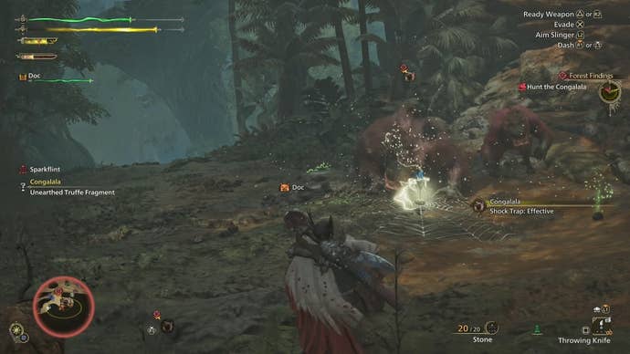A Congalala stuck in a Shock Trap in Monster Hunter Wilds.