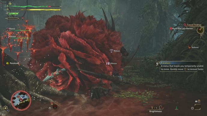 Main character incapacitated after Lala Barina has paralyzed them in Monster Hunter Wilds.