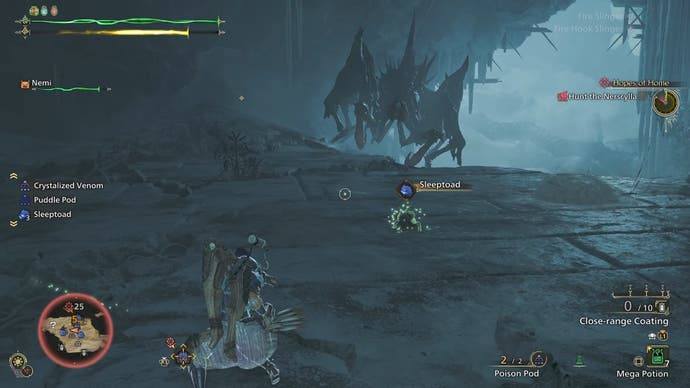 Using Sleeptoad on Nerscylla in Monster Hunter Wilds.