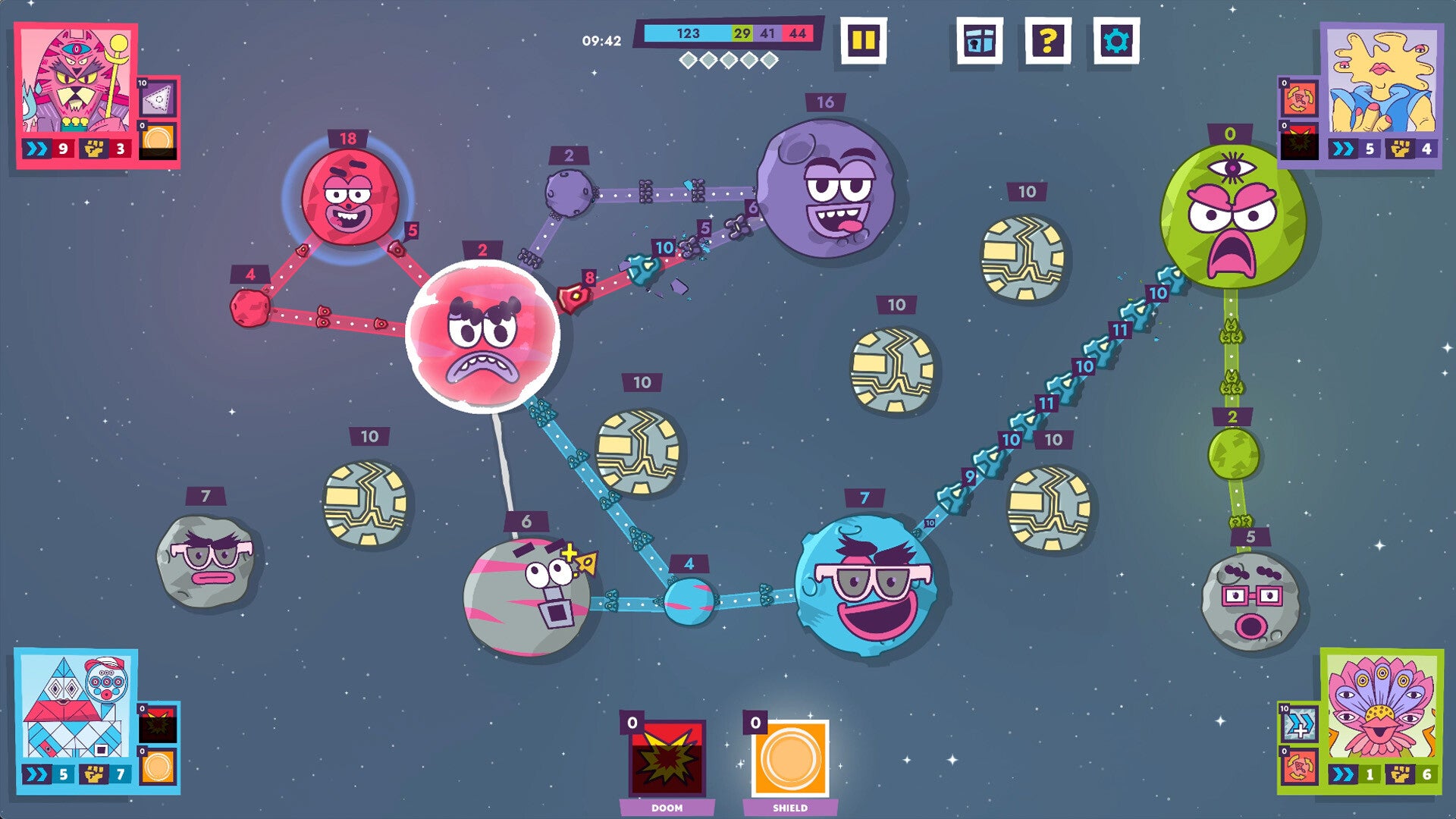 A bunch of gawping planets with faces in space strategy game To The Stars - 4