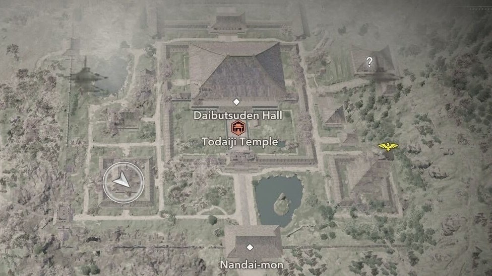 Map view of a Lost Page location at Todaiki Temple in Assassin&rsquo;s Creed Shadows.