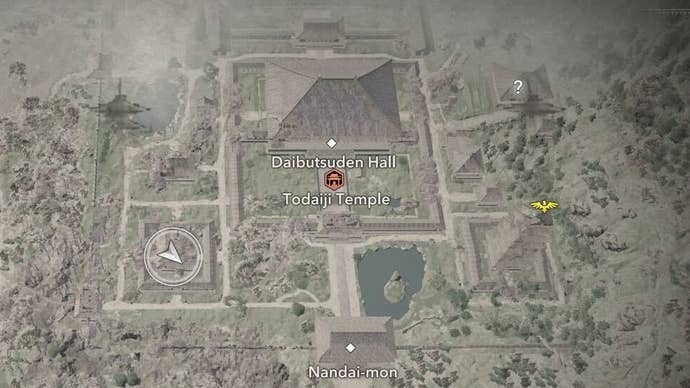 Map view of a Lost Page location at Todaiki Temple in Assassin’s Creed Shadows.