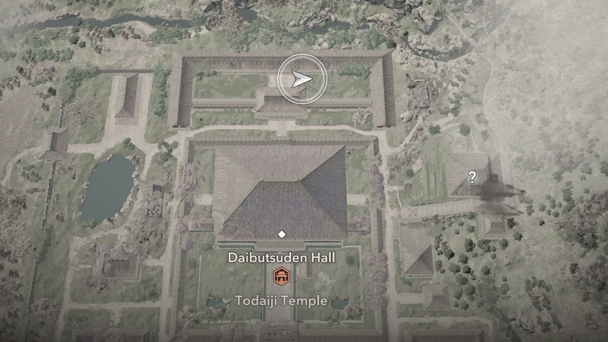 Map view of a Lost Page location at Todaiki Temple in Assassin&rsquo;s Creed Shadows.