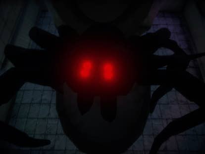 Screenshot from Toilet Spiders showing a spider jumping out of a toilet bowl