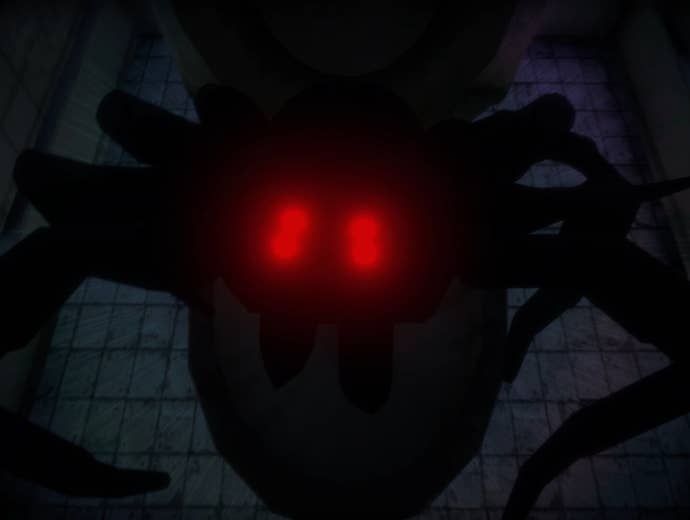 Toilet Spiders screenshot showing a spider leaping out of a toilet bowl