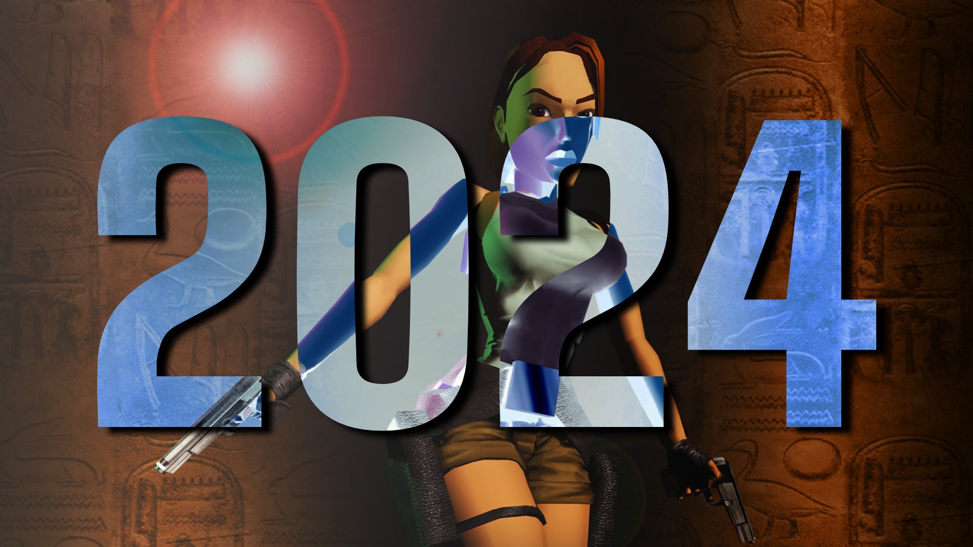 A picture of Lara Croft from Tomb Raider with a big '2024' over the top of her. - 1